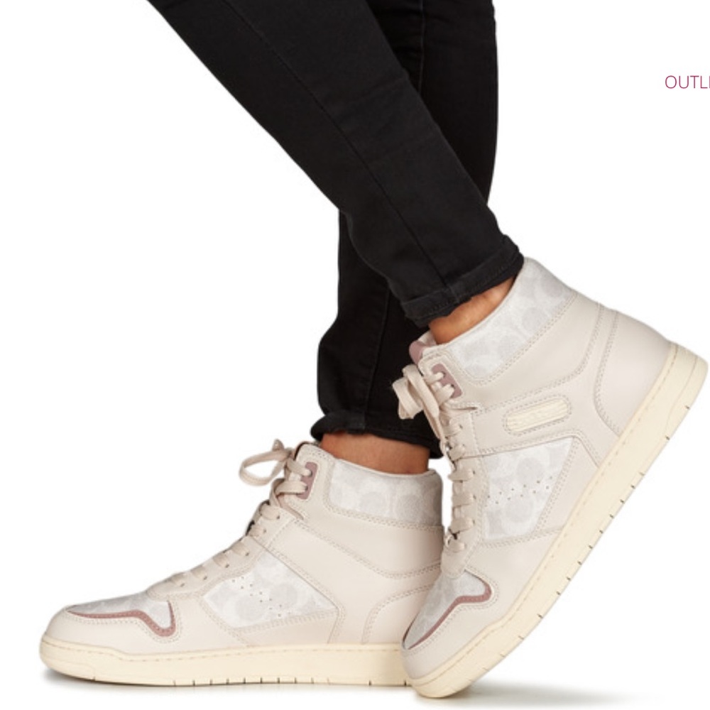 Coach High Top Coated Canvas White/Cream/Beige Sneakers
